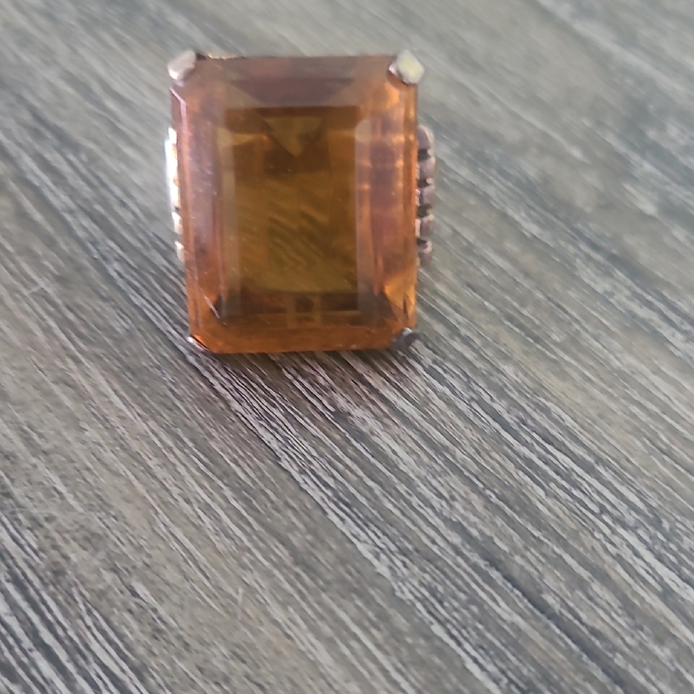 Statement Amber-Color Rectangular Cocktail Ring